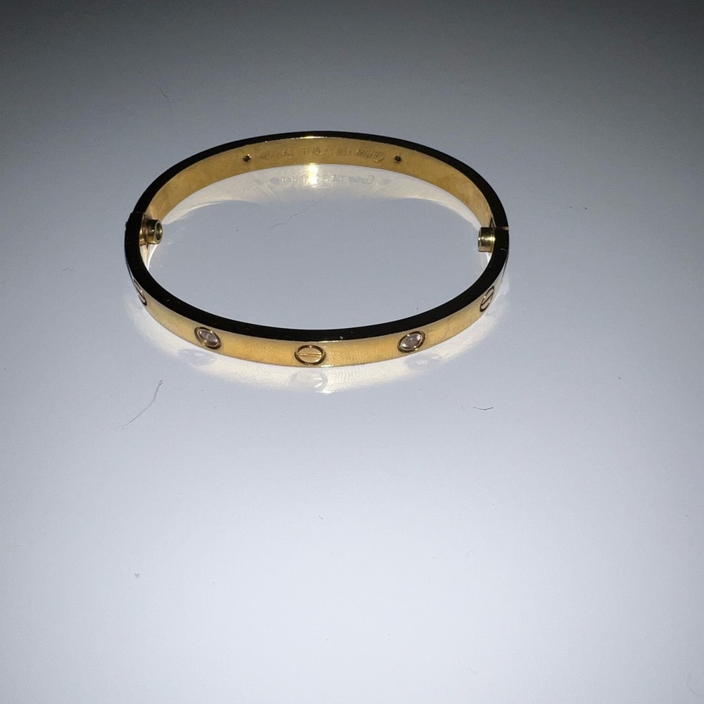 Pre-Owned Authentic Gold Diamond Cartier Love Bracelet Size 17